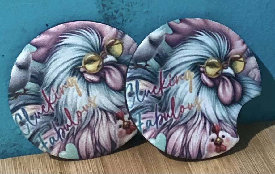 CLUCKING FABULOUS CAR COASTERS