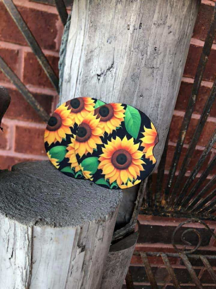 SUNFLOWERS CAR COASTER SET