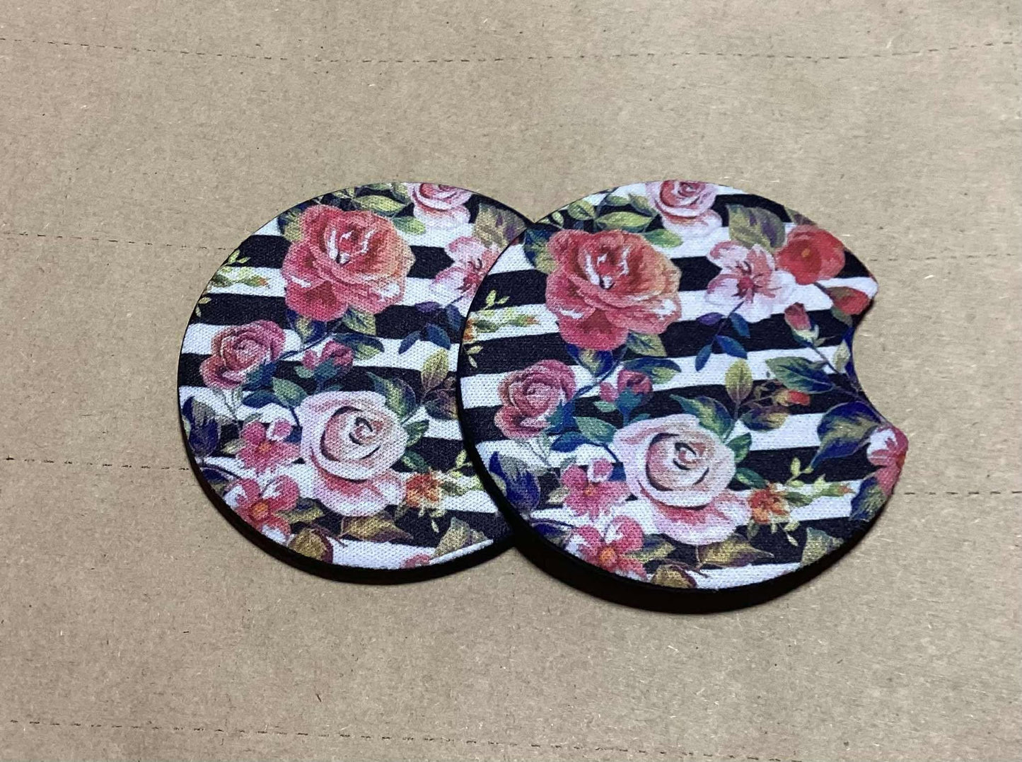 STRIPPED FLORAL CAR COASTER SET
