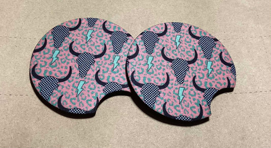 BULLSKULLS AND TURQUOISE BOLTS CAR COASTERS