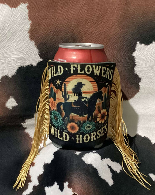 WILD FLOWERS WILD HORSES FRINGED KOOZIE
