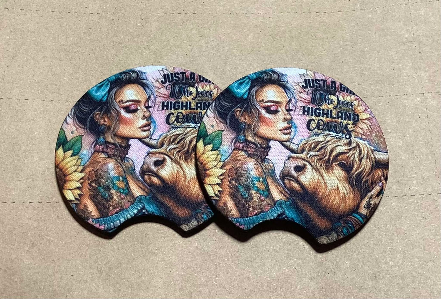 JUST A GIRL WHO LOVES HIGHLAND COWS CAR COASTERS
