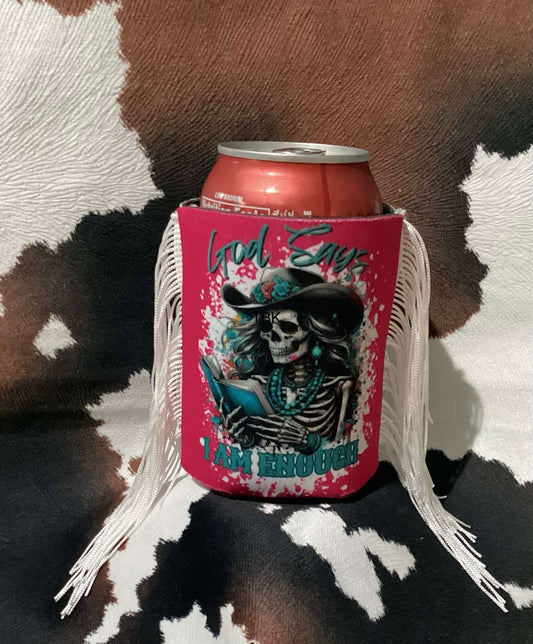GOD SAYS I AM ENOUGH FRINGED KOOZIE