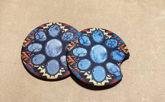 TURQUOISE SQUASH BLOSSOM CAR COASTERS