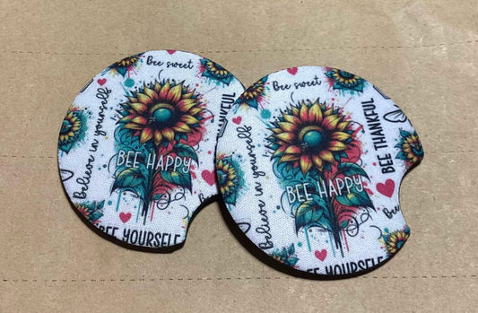 BEE HAPPY CAR COASTERS