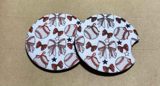 BASEBALLS AND BOWS CAR COASTERS