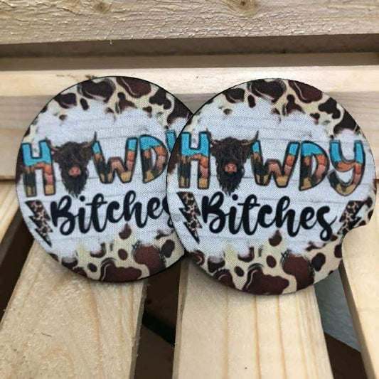 HOWDY BITCHES  CAR COASTER SET