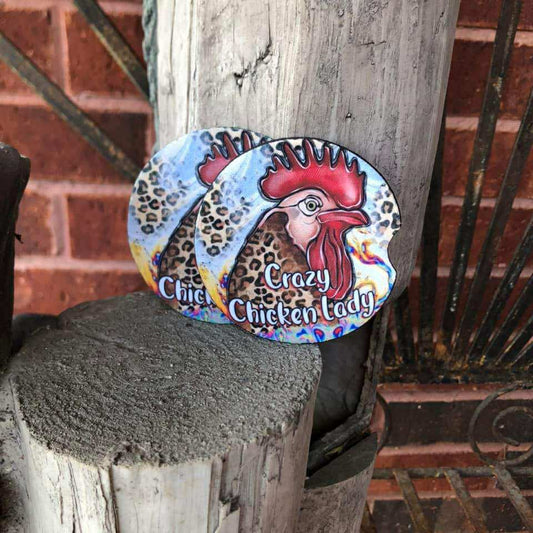 CRAZY CHICKEN LADY  CAR COASTER SET