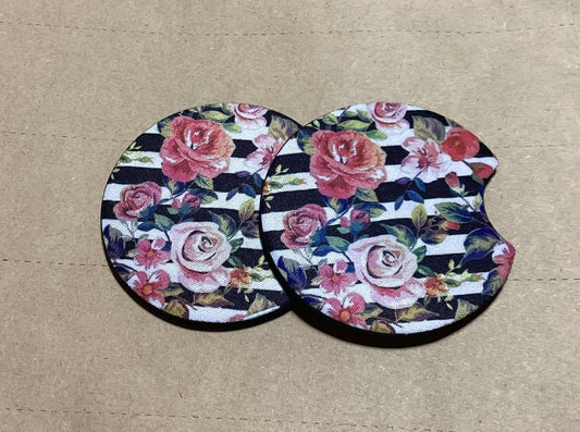 STRIPPED FLORAL CAR COASTER SET